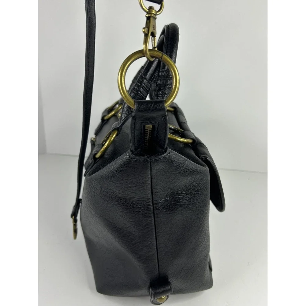 Frye And Co Womens Satchel Handbag Black Large Double Handles Crossbody Textured